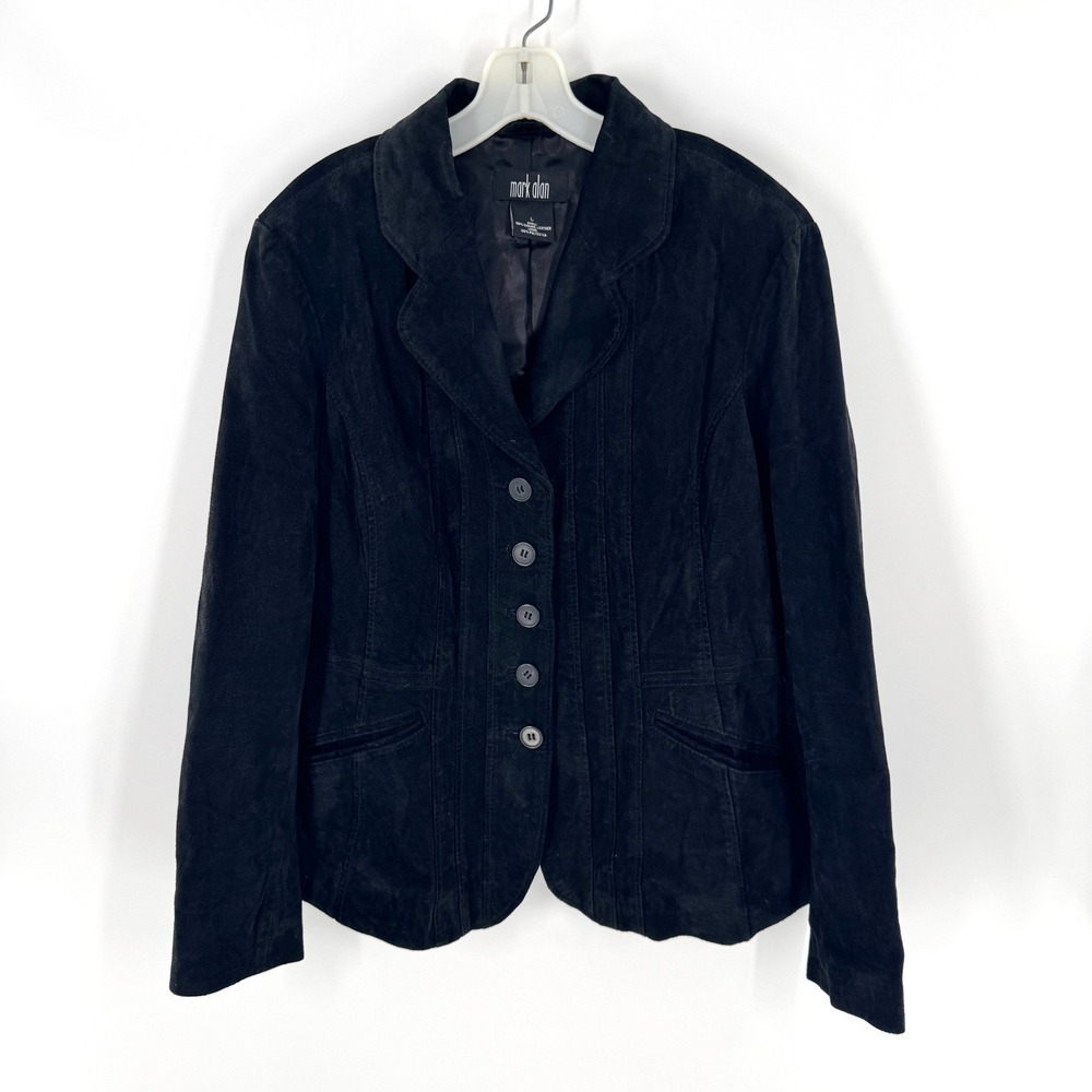 VTG Mark Alan Black Suede Leather Blazer Jacket Womens Sz S Button Front Pockets